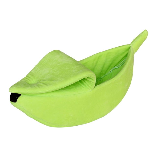 Lindos gatos con forma de plátano, cama para dormir, cálida cama de invierno para mascotas, casa con cojín suave y nido. Verde