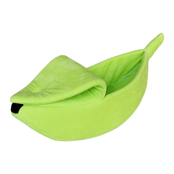 Lindos gatos con forma de plátano, cama para dormir, cálida cama de invierno para mascotas, casa con cojín suave y nido. Verde