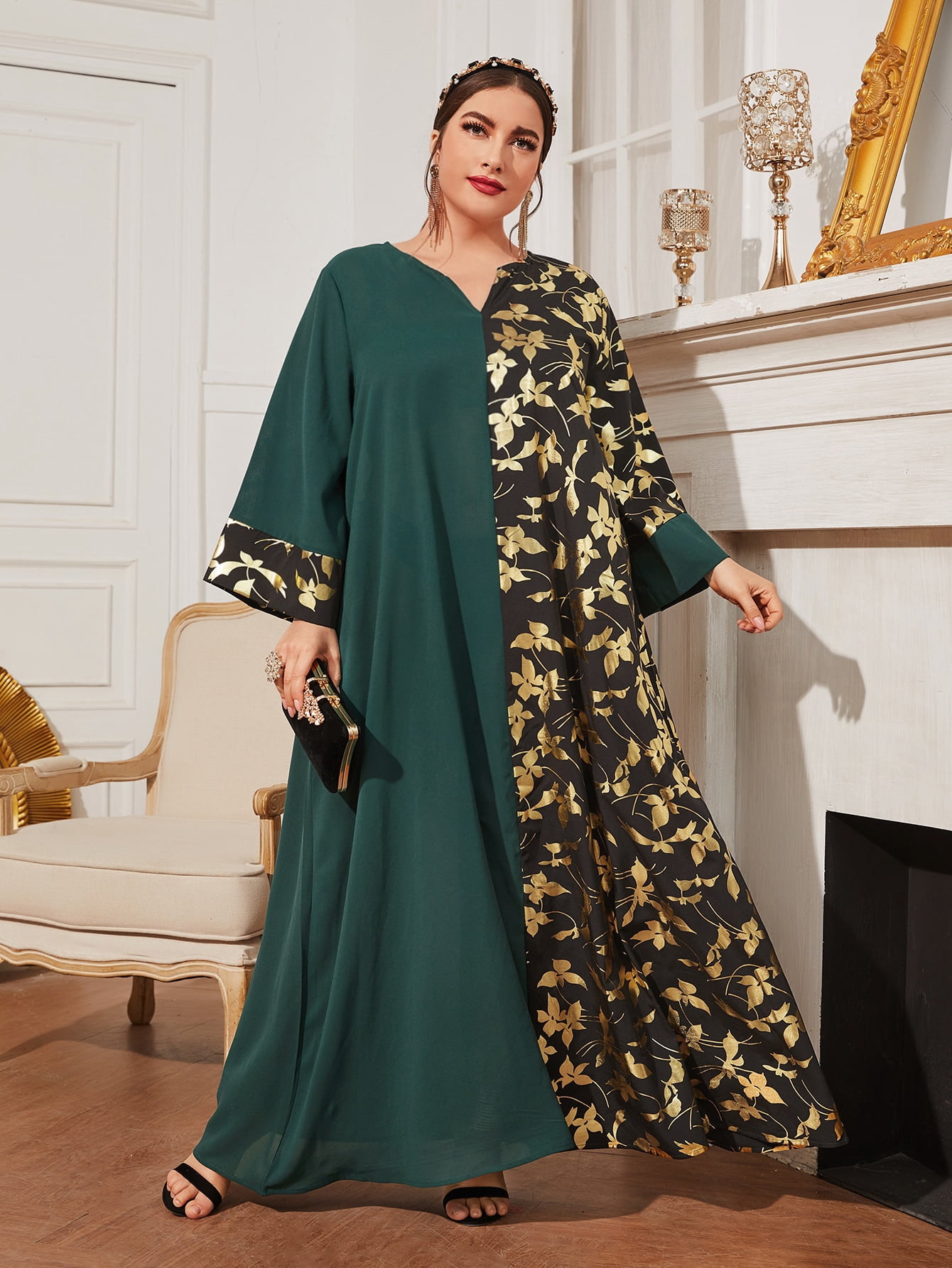 Women's Plus Size Gold Leaf Print 