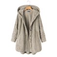 thumbnail image 3 of Women's Loose Button Plush Hooded Solid Color Long-Sleeved Mid-Length Coat for Fall and Winter, Comfort Fit, Winter Clothes for Women,Khaki,XL, 3 of 5