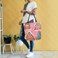 thumbnail image 4 of FORMRS Womens Canvas Tote Bag with Zipper Inner Pocket Shoulder Handbag, Brown Gingerbread Houses, 4 of 7