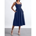 thumbnail image 3 of EYIIYE Femmes Été Midi Cami Robe Dames Robe de Cocktail Sans Manches Taille Haute Décontracté Robe de Soirée Couleur Unie pour Fête Vacances, 3 of 9