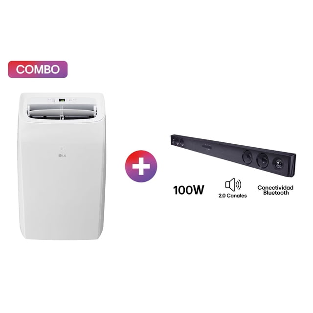 LG AC Portátil, 1 Ton, Frío y Calor (Voltaje 115V / 60HZ) + LG Soundbar | Barra de sonido LG SK1D | 2.0 canales | conectividad Bluetooth®