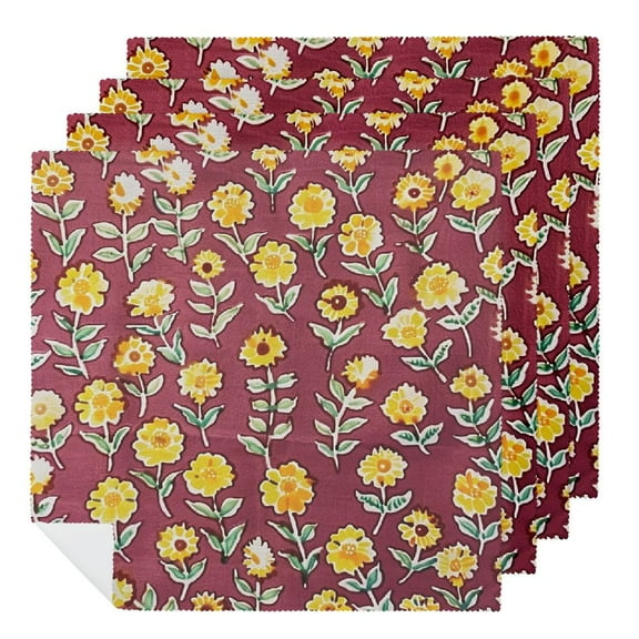 Qinduosi Cloth Napkins - Washable Cloth Dinner Napkins - Everyday Use or Dinner Party and Events - Burgundy Lightweight Indian Block Printed Soft 2 PCS