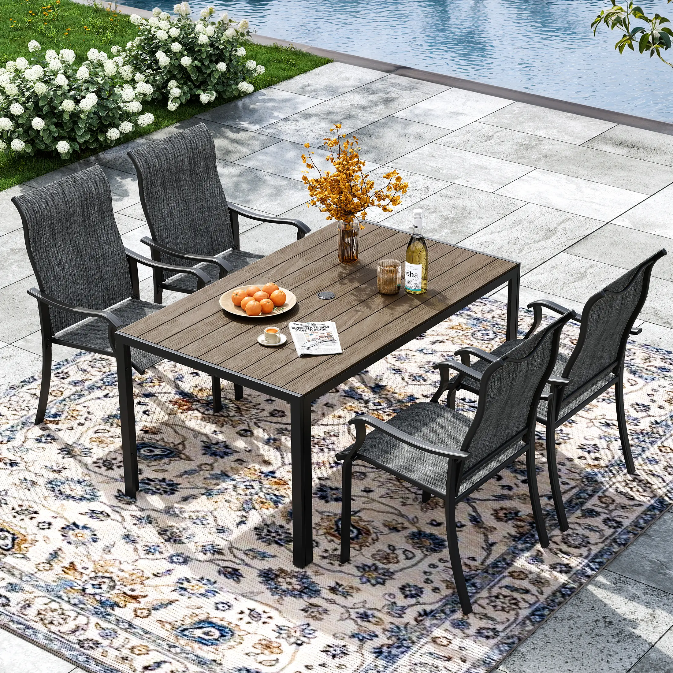 Techmilly Patio Chairs Set of 4, Outdoor Dining Chairs High Back with All Weather Breathable Textilene, Metal Frame for Lawn Garden Backyard Deck, Dark Grey