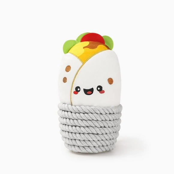 Jouet à tirer et corde pour chien Hugsmart Fiesta Chewsday Burrito - Pelucheux et couineur, pour petits et moyens chiens