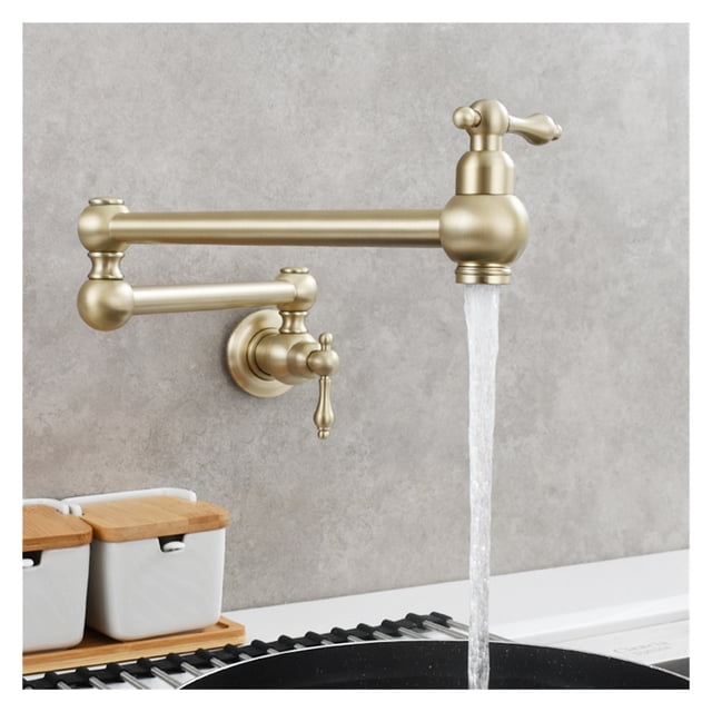 Brass Rotating Folding Faucet Delicate Double Switch Kitchen Faucet Wall Mounted Cold Water Tap ,bar Laundry RV Farmhouse
