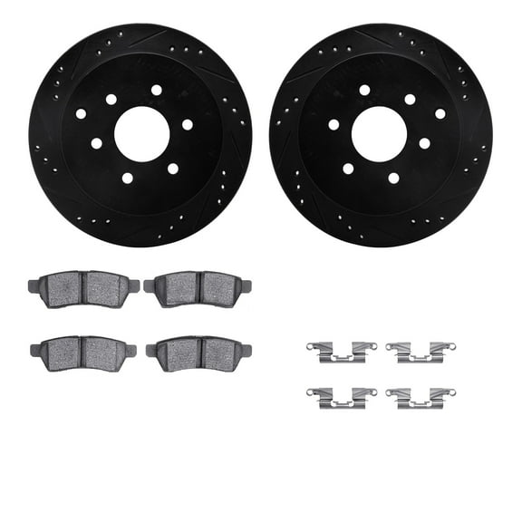 Dynamic Friction Company Rear Brake Rotors-Drilled and Slotted-Black with 5000 Advanced Brake Pads includes Hardware 8512-67110