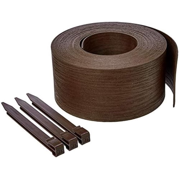 Flexible Landscape Edging Coil for Garden Border, Flower Beds, Lawn and Pathways, 5 inch x 40ft, Brown, 10 Stakes