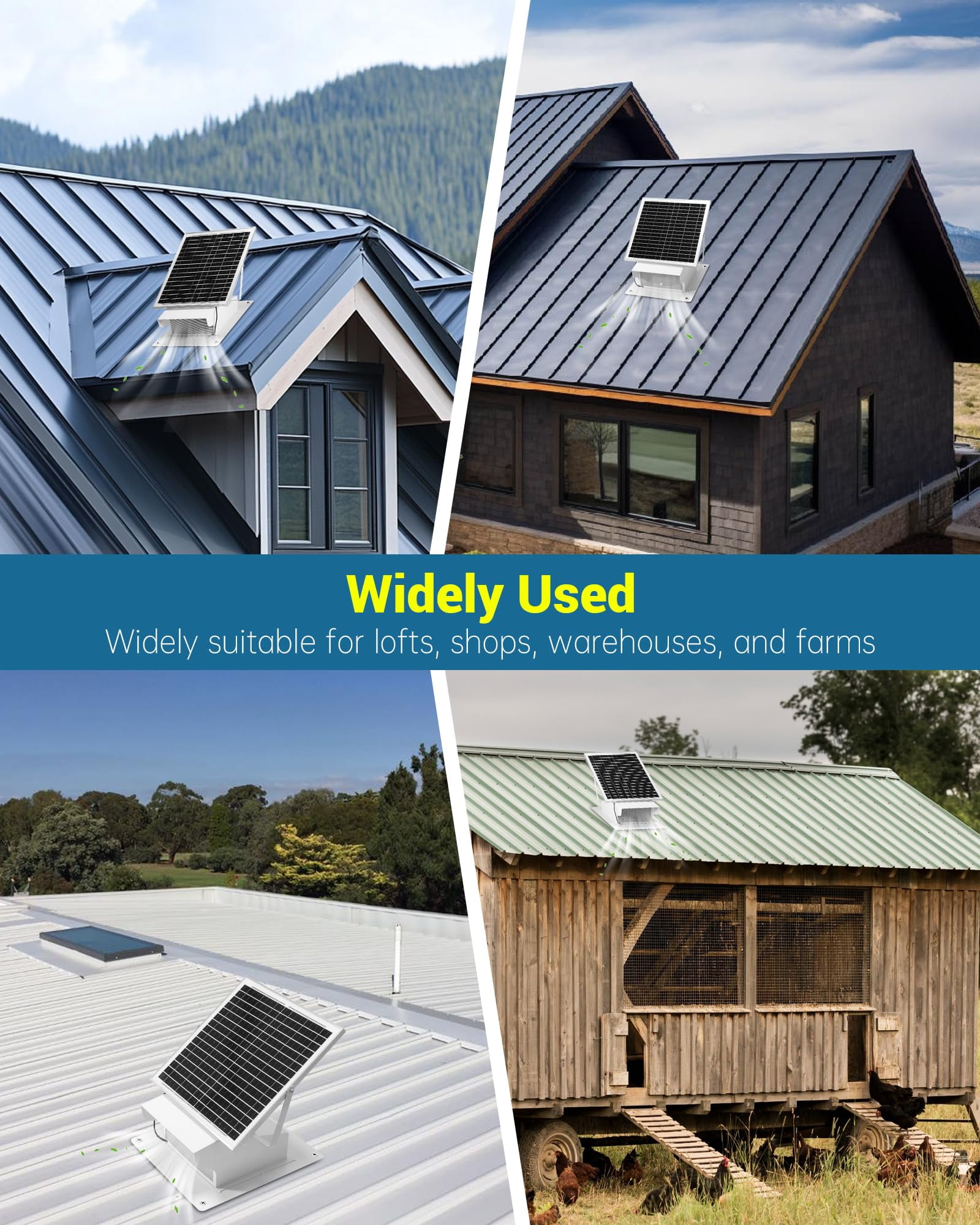 25W Solar Powered Roof Vent Fan,Ventilation and Cooling Solar Attic Exhaust Fan with 8 Inch Removable Roof Vents, Suitable for Lofts, Shops, Garages