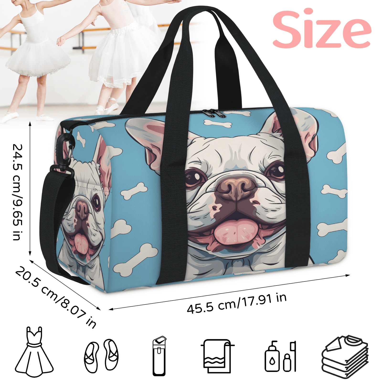 Herdesigns Dog Print Gym Bag for Women, Duffle Bag for Travel Sport, Animal Lightweight Waterproof Carry on Weekender Dance Yoga Workout Bags