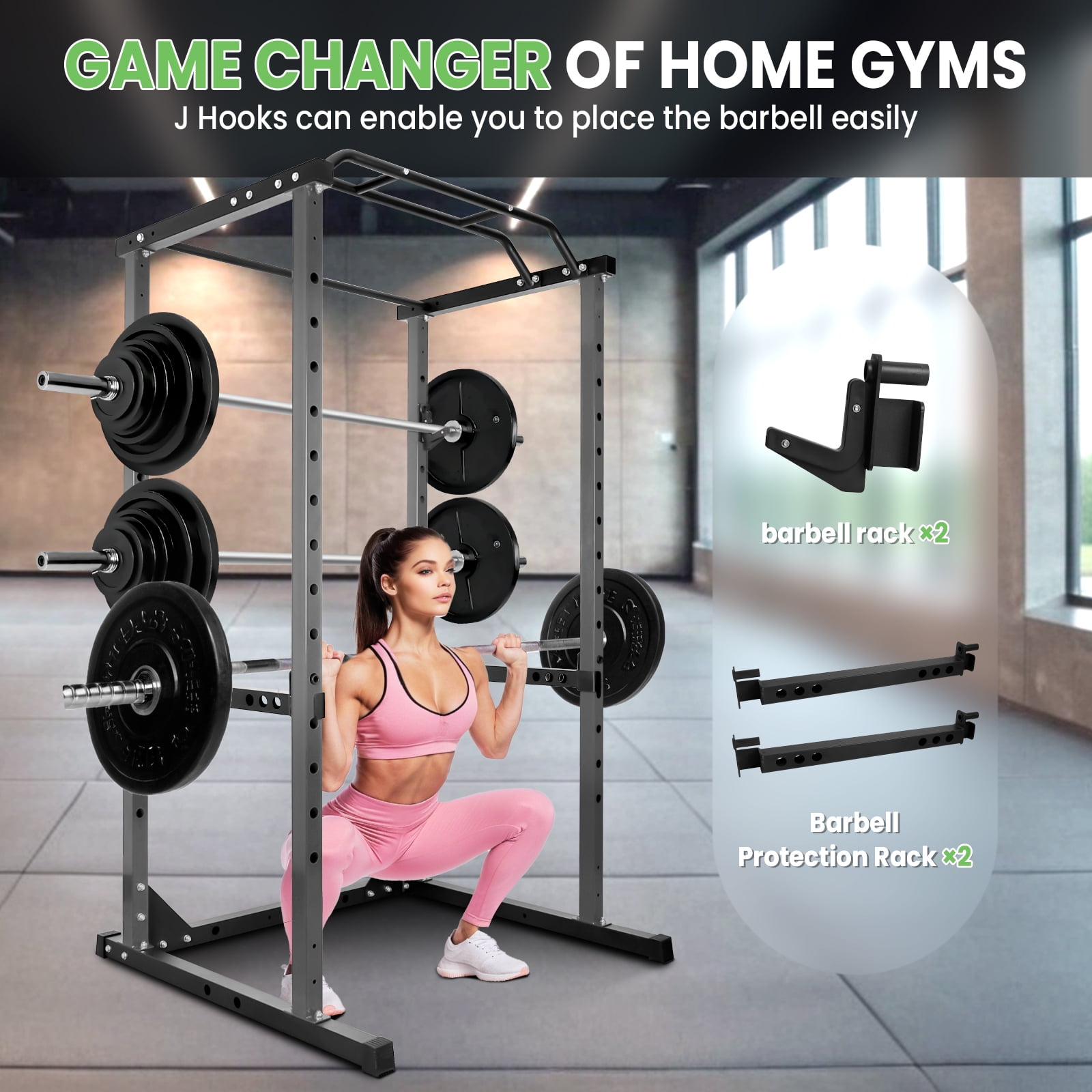 Squat Stand Rack, Weight Workout Machine, Rack Cage for Weight Training, Power Rack - Adjustable Safety Bars Space-Saving Silver 1200lb Capacity for Home Fitness