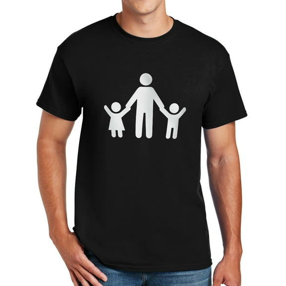 Family Father Holds Children Hands Graphic Design Men's Big Size Cotton Polyester DryBlend T-Shirt - Black XL