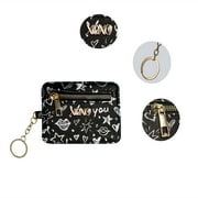 XOXO Women’s Mini Black Graffeti Print Saffiano Leather Key Card ID Coin Case Wallet