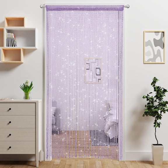 DESIGNICE Door String Curtain Doorway Beads Curtains,Hanging Room Divider Beaded Decor Hippie Glitter Fringe Panel Closet Window Doors Sequin Sheer Boho Doors Tassel(Purple)