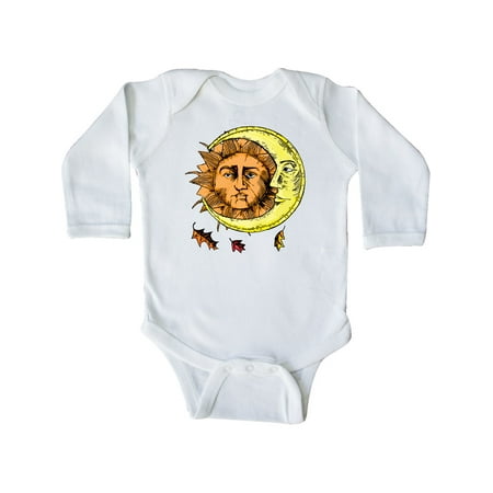 

Inktastic Autumnal Equinox Sun and Moon Woodcut with Leaves Gift Baby Boy or Baby Girl Long Sleeve Bodysuit