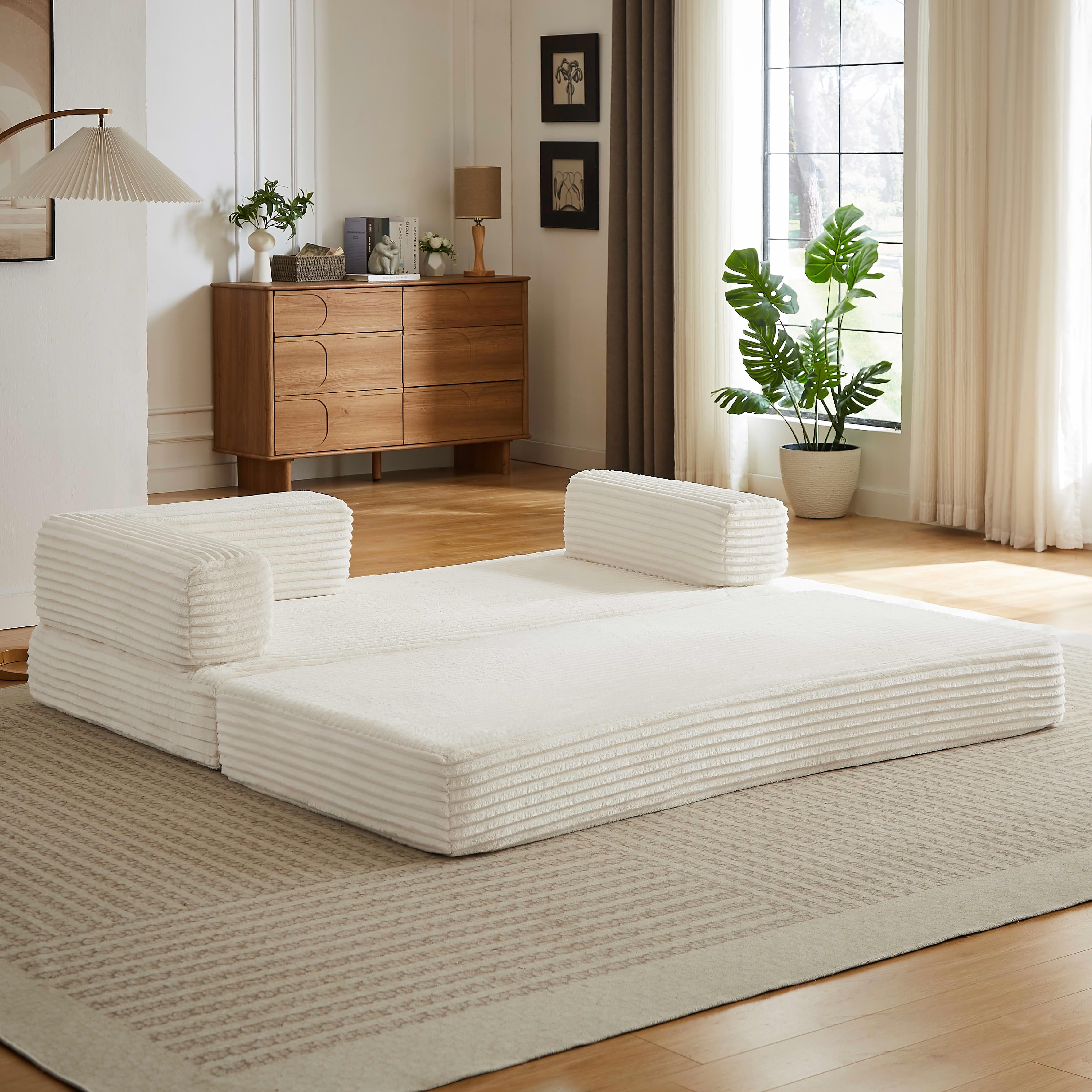 MAYEERTY Corduroy Oversized Loveseat, Cloud Convertible Sleeper, Boneless Modular Couch for Living Room, Beige