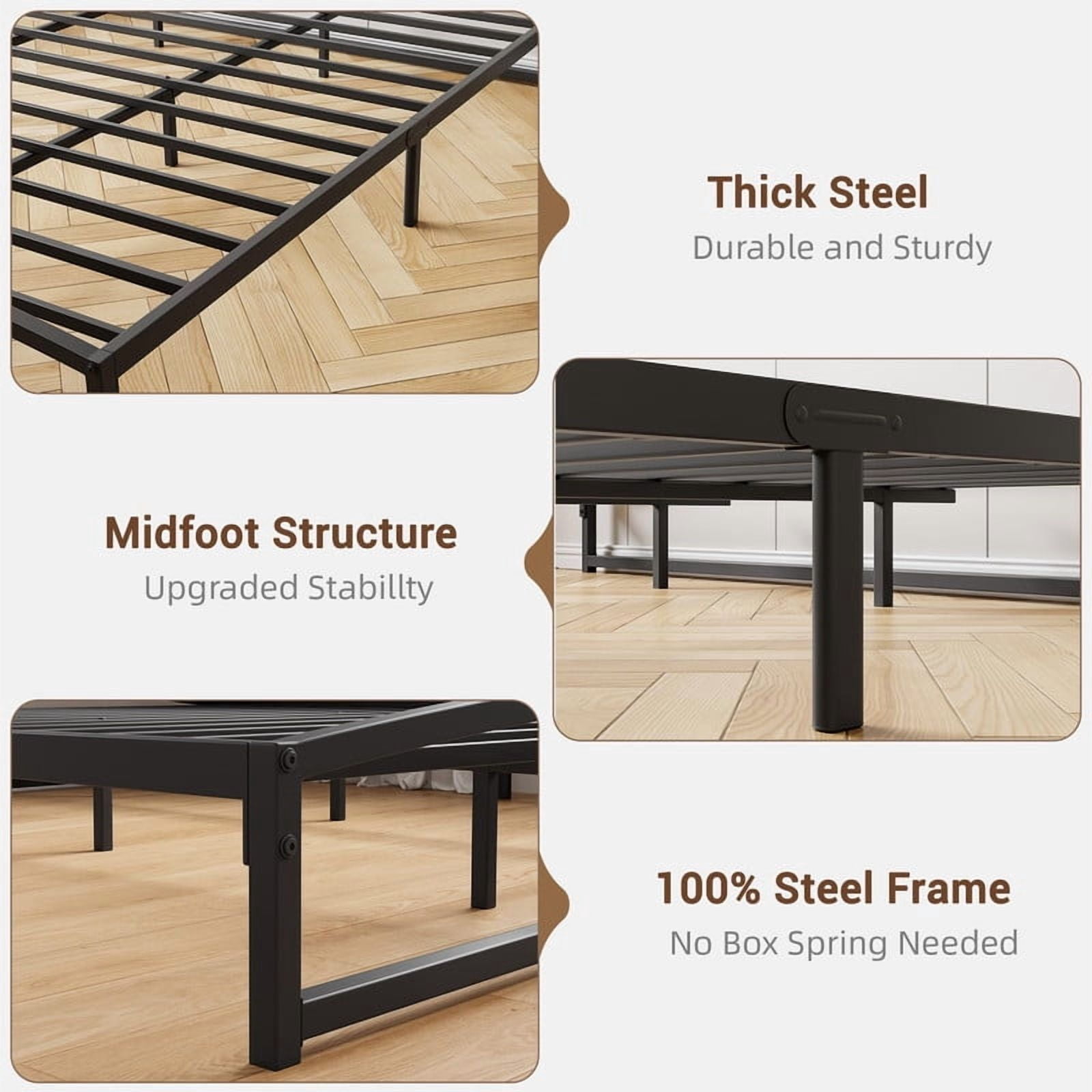 Eastvita King Size 1.10 Inch Heavy Duty Metal Platform Bed Frame - No Box Spring Needed, Noise-Free, Non-Slip, Easy Assembly, Black