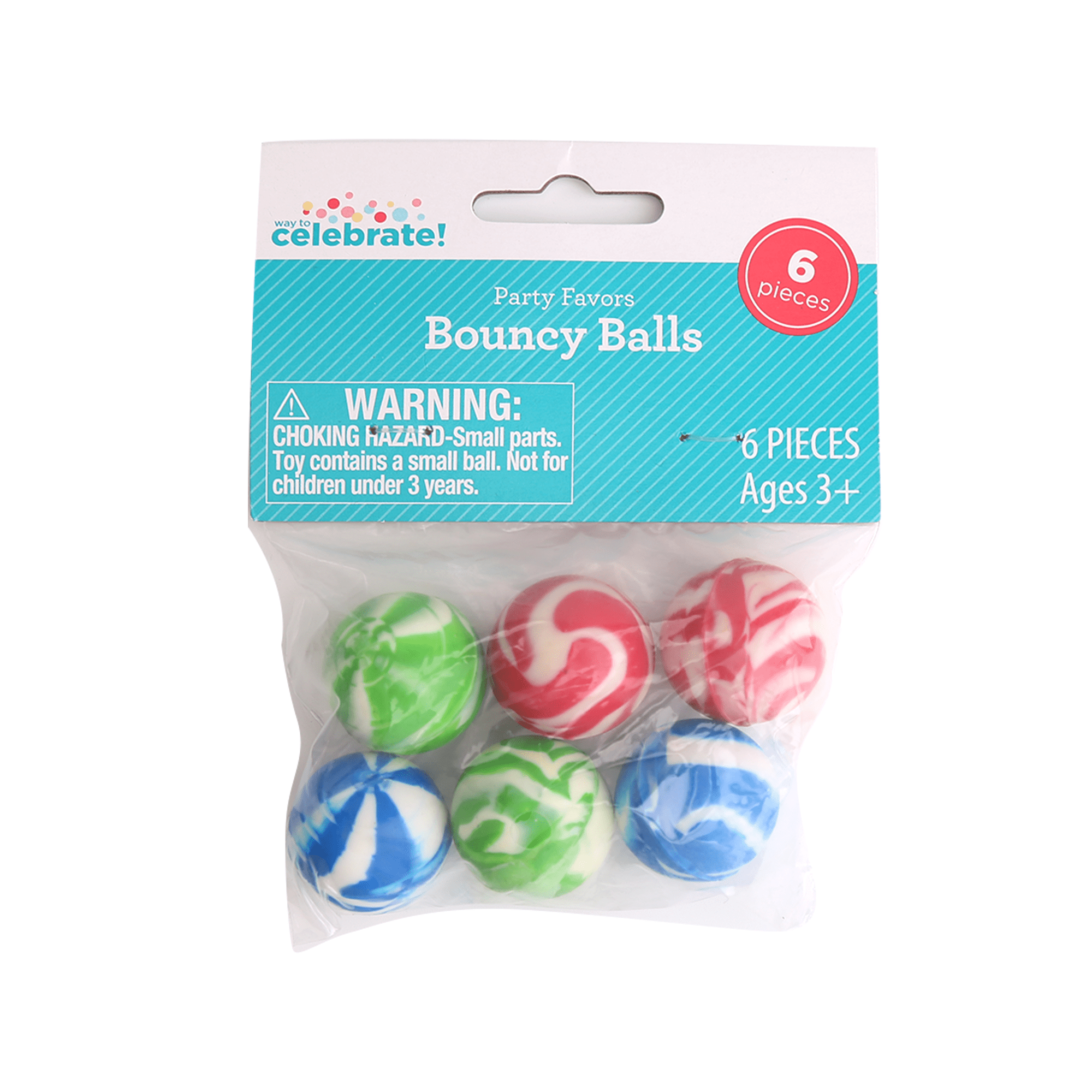 6 Marble Rubber Bouncy Balls, Multi Colors, Way to Celebrate! Party Favors,  Everyday, 6 Pieces 