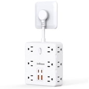 Surge Protector Power Strip with USB Ports, Flat Plug Extension Cord Power Strip with 3-Side 12 Widely Outlets Extender, 15A 1875W Wall Mount Multiple Plug Outlet, Desk Charging Station