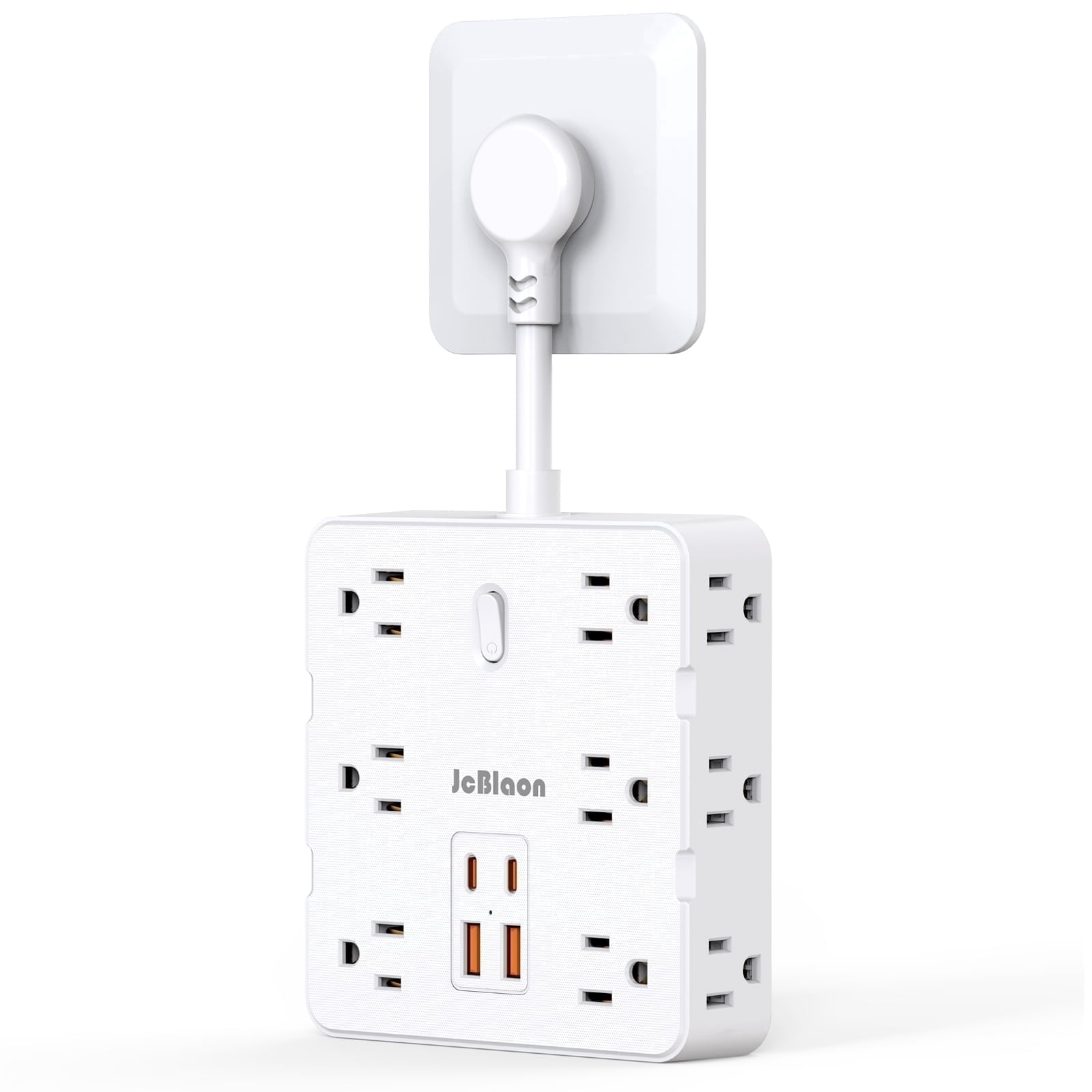 Surge Protector Power Strip with USB Ports, Flat Plug Extension Cord Power Strip with 3-Side 12 Widely Outlets Extender, 15A 1875W Wall Mount Multiple Plug Outlet, Desk Charging Station