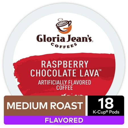 Gloria Jean's Coffee Raspberry Chocolate Lava Flavored K-Cup Pods, Light Roast, 18 Count for Keurig