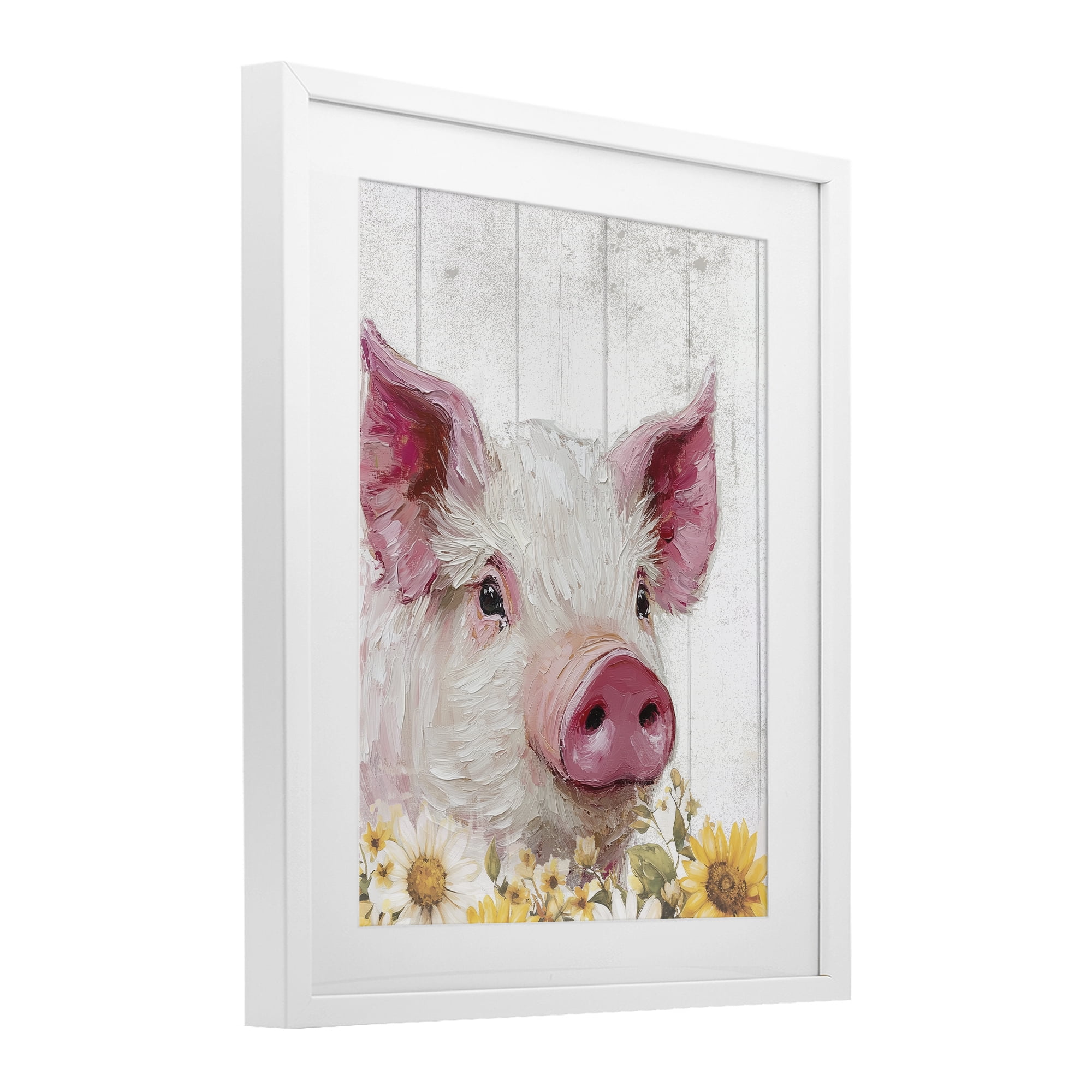 Stupell Industries Pig and Sunflowers White Framed Print Under Glass, design by Christine Simpson Art