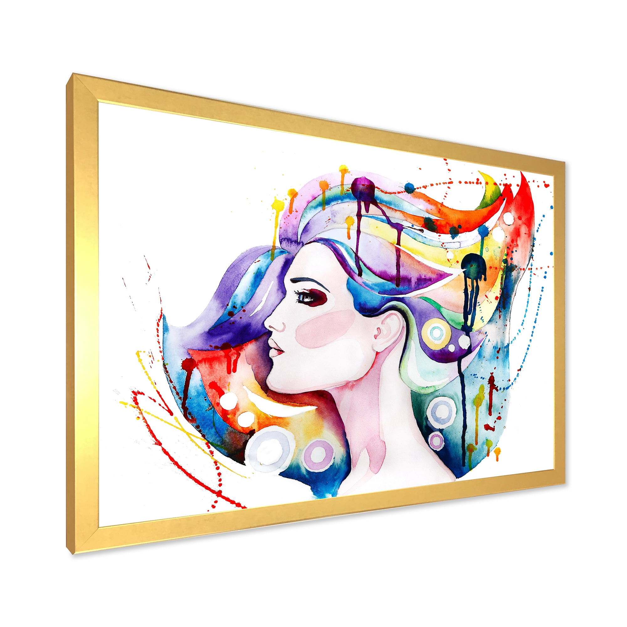 Designart 'Beautiful Young Woman With Colorful Hair' Traditional Framed Art Print