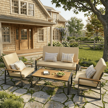Better Homes & Gardens Bellamy 4 Piece Outdoor Patio Conversation Set, Gray