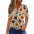 thumbnail image 2 of Halloween Shirt Womens Patterns Halloween Party T Shirt V Neck Short Sleeve Beige 3XL, 2 of 7
