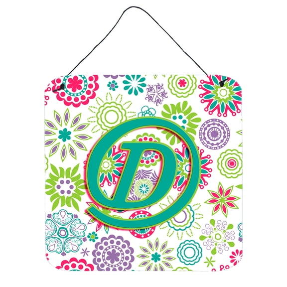 Carolines Treasures CJ2011-DDS66 Letter D Flowers Pink Teal Green Initial Wall or Door Hanging Prints 6HX6W multicolor