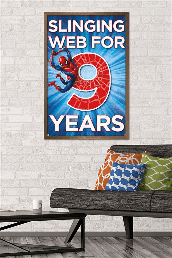 Marvel Spider-Man - Happy 9th Birthday Wall Poster, 22.375" x 34", Framed