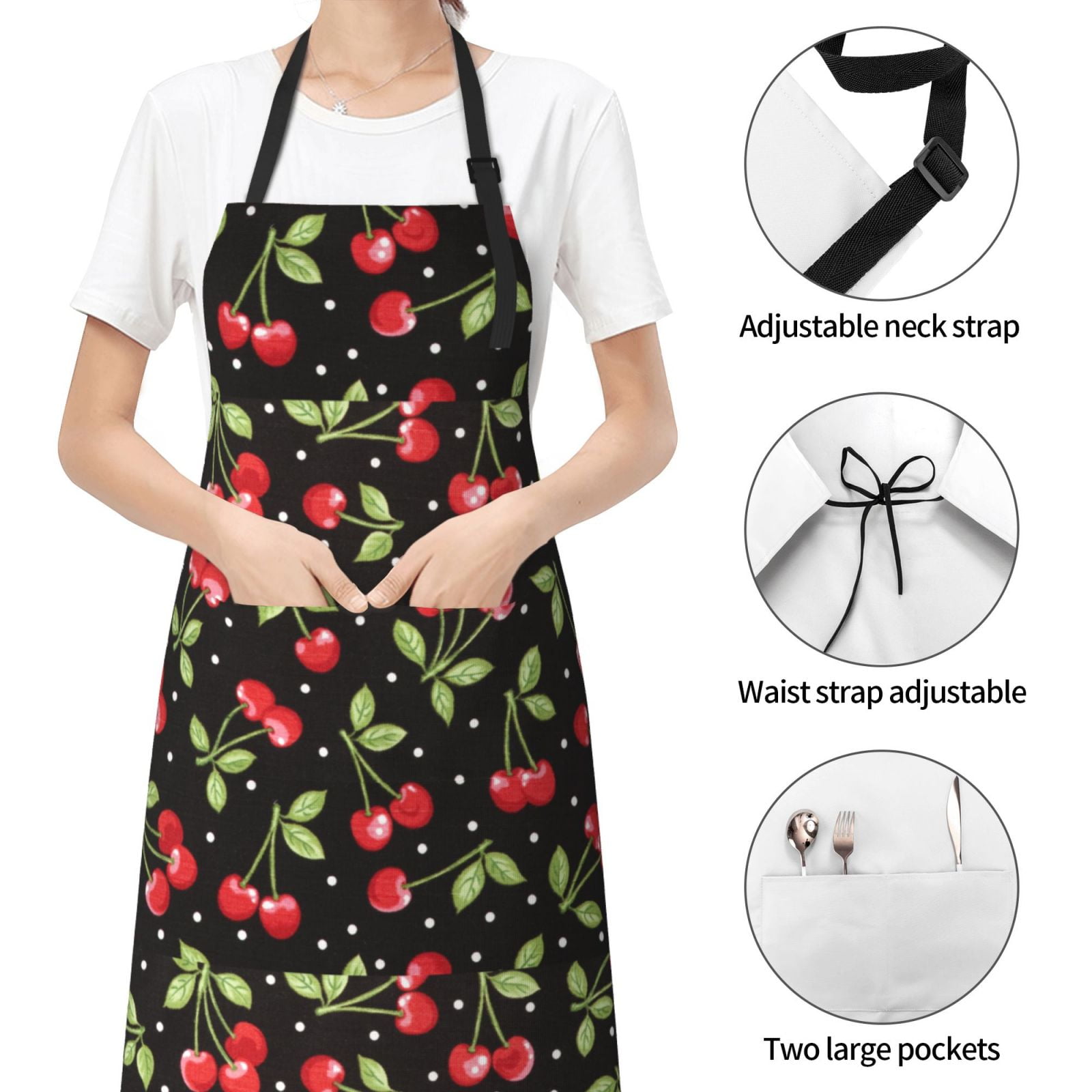 Kdxio Sweet Red Cherry Apron with Pockets Adjustable Kitchen Aprons for Men Women Waterproof Aprons for Cooking,Drawing,Crafting, Baking Household Cleaning