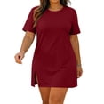 thumbnail image 6 of Beach Dresses for Women Ndbuld Women's Solid Color Loose Short Sleeve Plus Size Round Neck Dress Wine XXXXL, 6 of 7