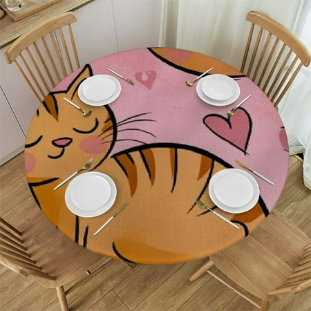 

Patifu Cute Cat Round Tablecloth - Stain-Resistant and Washable for Indoor and Outdoor Use - 100% Polyester - Outdoor Fitted Table Cover 31 -35