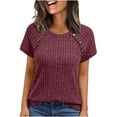 thumbnail image 1 of Tops de Mujer, Manga Corta Sólida Cuello Redondo Botón Arriba Blusa Casual de Negocios, 1 of 9