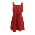thumbnail image 4 of FcBaudy Camisole Sans Manches Robe Col en V, Robes d'Été pour Femmes, Robes de Mode pour Femmes Robe Unie Sans Manches à Bretelles avec Poches, 4 of 5