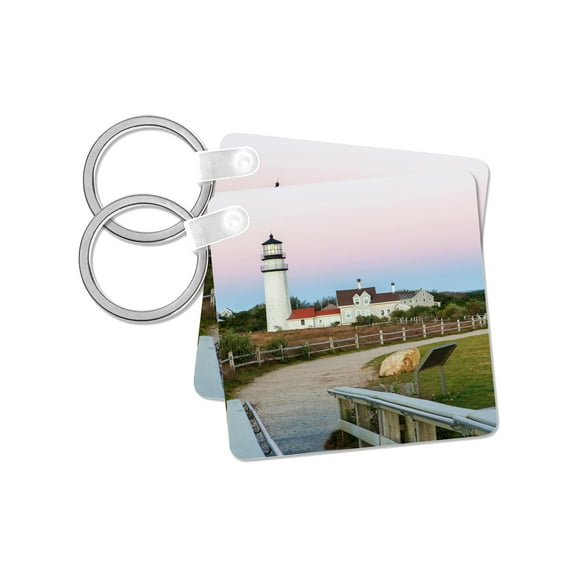3dRose, Highland Light in the Cape Cod National Seashore. Truro, Massachusetts, set of 2 Key Chains