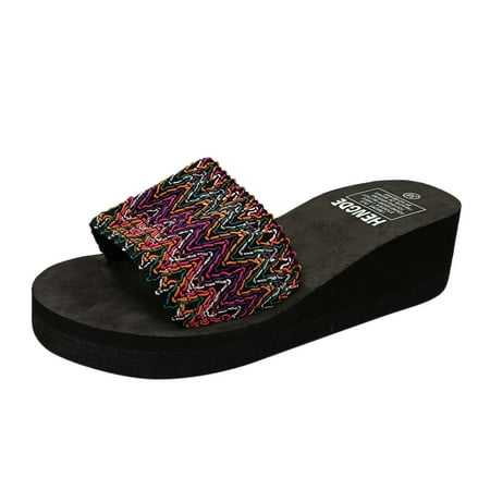 

Slippers For Women Ladies Bohemian Beach Shoes Platform Slippers Causal Shoes Slipper Boots for Women Indoor Outdoor Womens Slippers with Soles