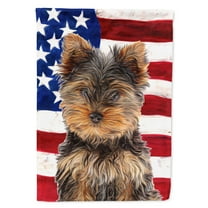 Carolines Treasures KJ1160GF USA American Flag with Yorkie Puppy / Yorkshire Terrier Garden Flag Garden Size multicolor