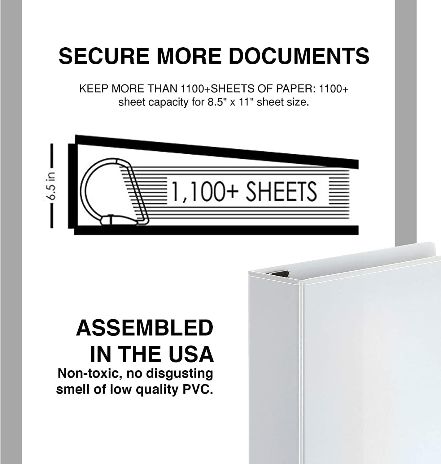 6-in White, 4-Pack, Heavy Duty Slant D-Rings,1100+ Sheet Capacity, Binder Locking, 3 Ring Binder, Clear View, Pockets (6.5 Inch Spine)