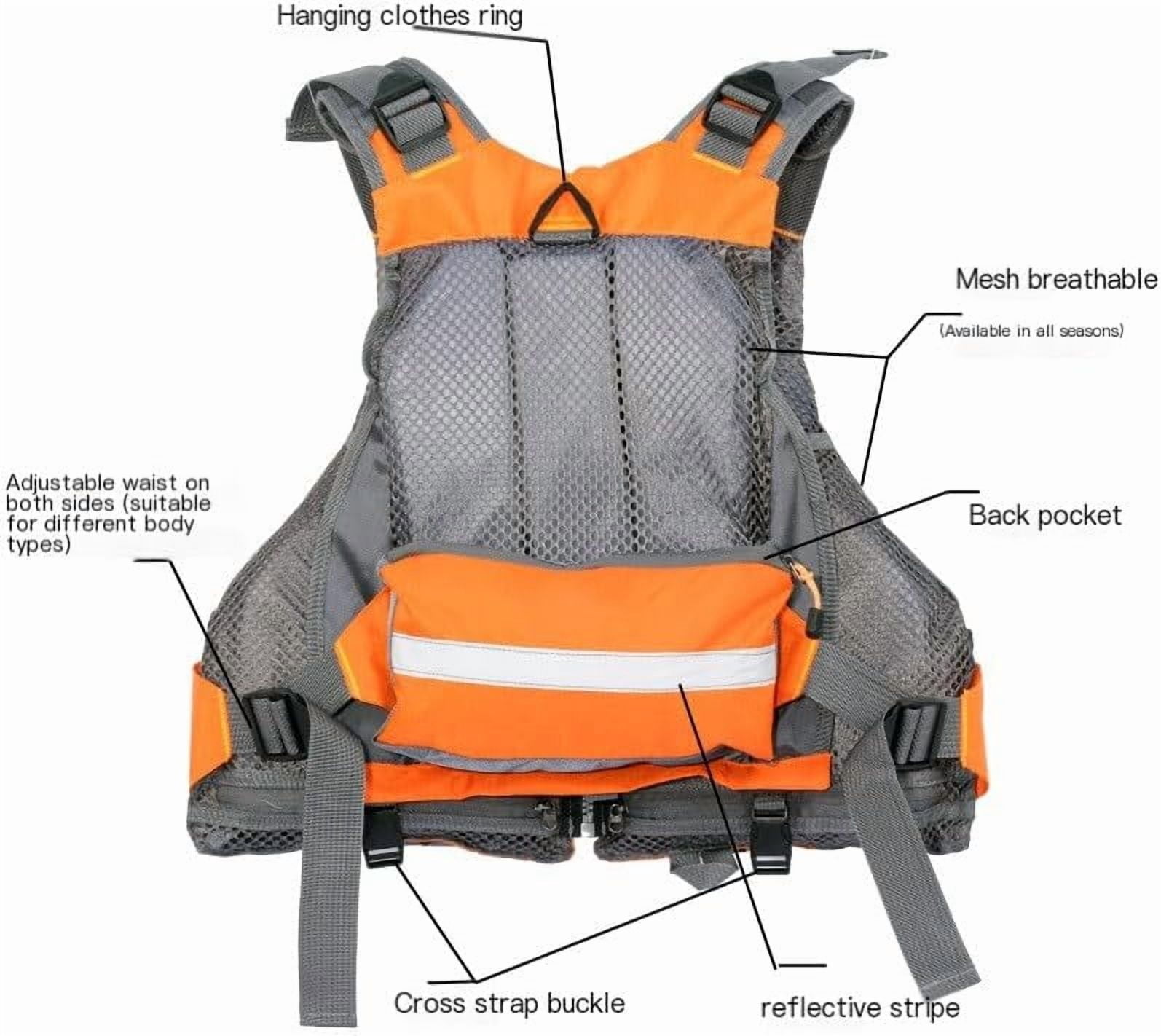 Fly Fishing Vest - Fishing Safety Life Jacket for Swimming, Sailing, Boating, Kayak - Floating Multifunction Breathable Backpack for Men and Women - Adjustable, Green/Orange/Army Green