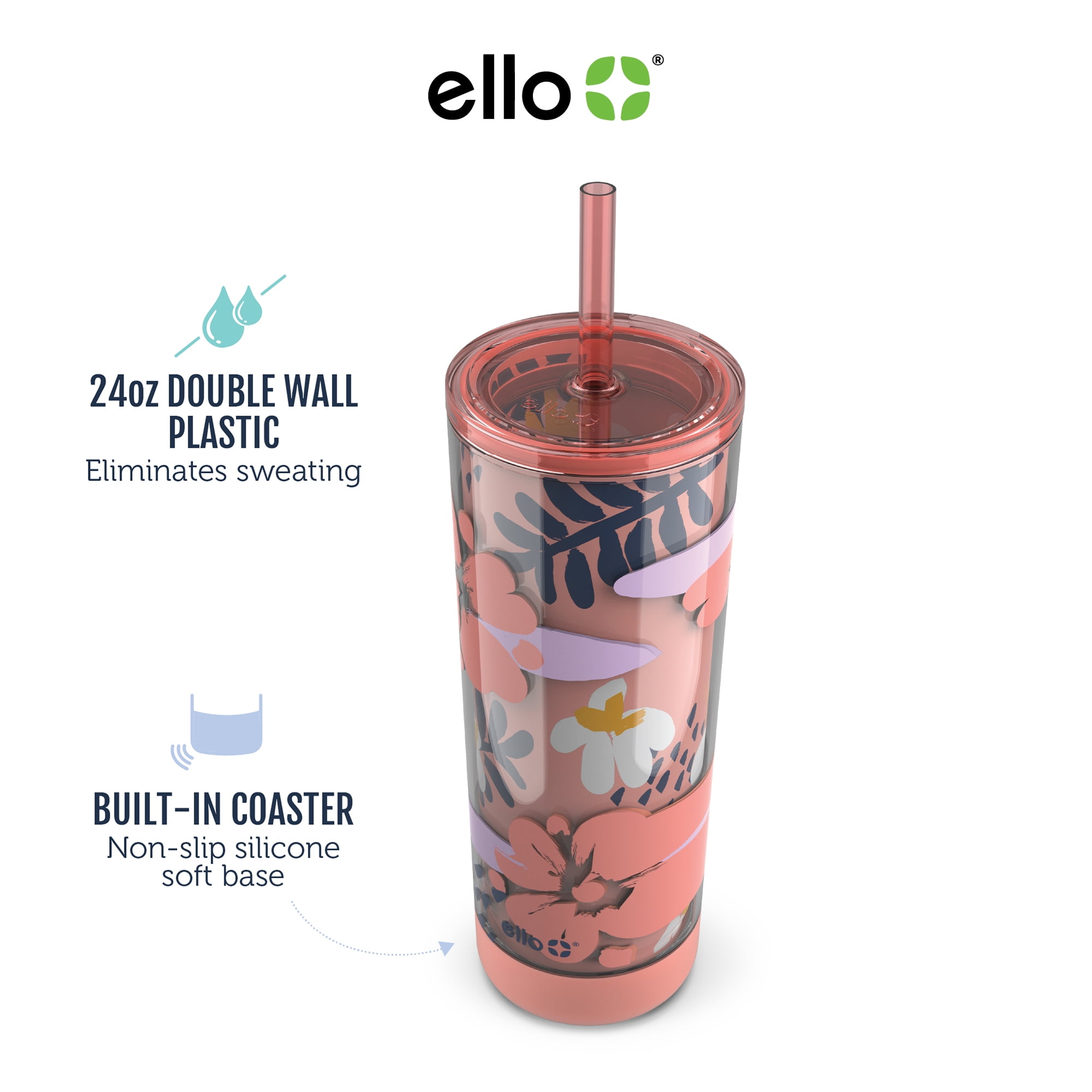 Ello Monterey 24oz Double Wall Plastic Straw Tumbler - Tropical Violet