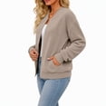 thumbnail image 2 of Women's Bomber Jacket Zip Up Knit Baseball Coat Long Sleeve Loose Fit Casual Jacket with Pockets Soft Stretchy Outerwear for Fall Spring Daily Wear, 2 of 7