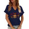 thumbnail image 1 of Hauts pour Femmes Imprimé Carnaval Col en V Manches Courtes Coupe Décontractée Chemise Bleu Marine P, 1 of 6