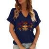 Hauts pour Femmes Imprimé Carnaval Col en V Manches Courtes Coupe Décontractée Chemise Bleu Marine G