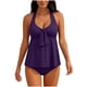 thumbnail image 2 of Tankini para mujer, color sólido con relleno en el pecho, tankini conservador, sin acero, sin espalda, cuello colgante, traje de baño, pantalones de baño divididos, traje de baño de dos piezas para mu, 2 of 8