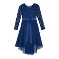 thumbnail image 6 of vastwit Kids Girls Shiny Sequin Junior Bridesmaid Dress Floral Lace Flower Girl High-Low Dresses for Navy Blue 14, 6 of 7