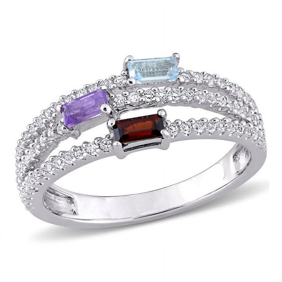 AMOUR 3/4 CT TGW Multi-gemstone Split-shank Ring In Sterling Silver