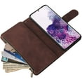 thumbnail image 4 of Wallet Case for Samsung Galaxy S21, Premium Vintage PU Leather Magnetic Closure Handbag Zipper Pocket Case Kickstand Card Holder Slots with Wrist Strap TPU Shockproof Flip Case - Coffee, 4 of 8